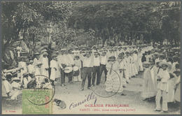 Br Tahiti: 1908. Picture Post Card Addressed To France Of 'Otea, Dance Canaque' Bearing Oceanie Yvert 1 - Tahiti