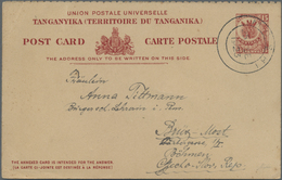 GA Tanganjika: 1923 (25.9.), Forwarding Half Of Reply Postcard 15c. Giraffe Commercially Used From MOSH - Tanganyika (...-1932)