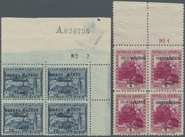 ** Tanger - Spanische Post: 1939, 2pts. Blue And 4pts. Lilac-red, Two Plate Blocks With Upper Margin, U - Spanisch-Marokko