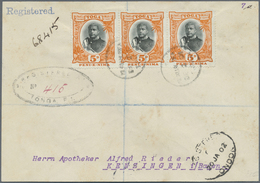 Br Tonga: 1923, King Georg Tupou 5 C Orange/black In A Stripe Of Three Sent Registered From "TONGA DE 2 - Tonga (...-1970)