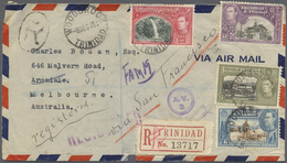 Br Trinidad Und Tobago: 1945. Registered Air Mail Envelope (opening Faults) Addressed To Australia Bear - Trinidad En Tobago (1962-...)