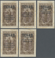 Brfst Tschad: 1924, 25 C. Brown/violet With Overprint, Five Different Overprint Types In Black Unused On P - Sonstige & Ohne Zuordnung