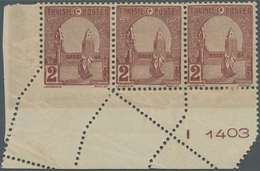 * Tunesien: 1906, 2c. Brownish Red, Horiz. Strip Of Three From The Lower Left Corner Of The Sheet, Lef - Tunesië (1956-...)