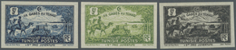 (*) Tunesien: 1928, 5fr. Children's Relief, Group Of Three Imperforate Proofs In Dark Ultramarine, Yello - Tunisia (1956-...)