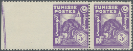 ** Tunesien: 1944, 3fr. Violet, Marginal Horiz. Pair Showing Variety "imperforate At Left" Unmounted Mi - Tunisia