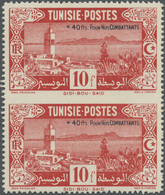 * Tunesien: 1945, Soldier's Relief, 10fr. + 40fr. Red, Vertical Pair Showing Variety "imperforate Betw - Tunesien (1956-...)