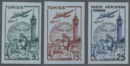 ** Tunesien: 1949, 75 Years Of United Postal Union UPU Complete IMPERFORATE Set Of Three And Additional - Tunisie (1956-...)