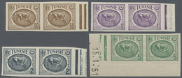 ** Tunesien: 1951, Cameo With Horse Thematic Four Different Values 50c. Brown, 1fr. Violet, 2fr. Grey A - Tunesië (1956-...)