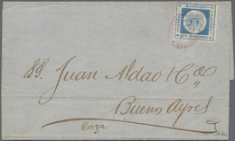 Br Uruguay: 1859: Uruguay 120c Blue With Thin Numerals, Showing Three Wide Margins And Only One Slightl - Uruguay