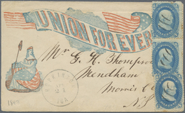 Br Vereinigte Staaten Von Amerika: 1893, Franklin 1 C. Blue, Single Stamp And Vertical Pair Tied Bx Pen - Sonstige & Ohne Zuordnung