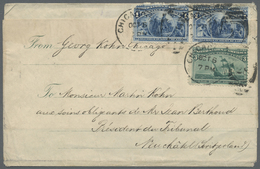 Br Vereinigte Staaten Von Amerika: 1893, Columbus 3 C. Green And Horizontal Pair 1 C. Blue (faults) Tie - Sonstige & Ohne Zuordnung