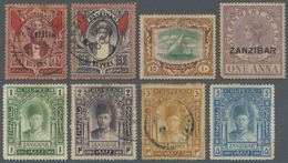 O Zanzibar: 1893-1913: Group Of Seven Postage Stamps (Rupee Values) Used Plus 1893 1a. Revenue Unused, - Zanzibar (...-1963)