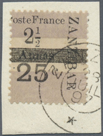 Brfst Zanzibar: FRENCH POST OFFICE IN ZANZIBAR: 1897, 2 1/2 Annas And 25 Centimes Type II Overprint (posit - Zanzibar (...-1963)