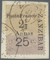 Brfst Zanzibar: FRENCH POST OFFICE IN ZANZIBAR: 1897, 2 1/2 Annas And 25 Centimes Type I Overprint (positi - Zanzibar (...-1963)