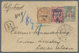 GA Zanzibar: 1898. Registered Postal Stationery Envelope '½ Anna Green Upgraded With Yvert 7, 4a On 40c - Zanzibar (...-1963)