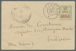 GA Zanzibar: 1901. French Post Office Postal Stationery Envelope ½ Anna Yellow Green Cancelled By Frenc - Zanzibar (...-1963)