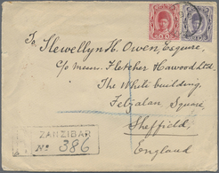 Br Zanzibar: 1910, 6 C And 12 C On Registered Envelope, Sent With Cds "ZANZIBAR DE 10 10" Via London To - Zanzibar (...-1963)