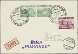 Br Ballonpost: 1937, 30.V., Poland, Balloon "Pomorze", Card With Black Postmark And Arrival Mark, Only - Fesselballons