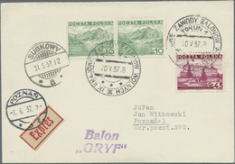 Br Ballonpost: 1937, 30.V., Poland, Balloon "Gryf", Card With Black Postmark And Arrival Mark, Only 72 - Airships