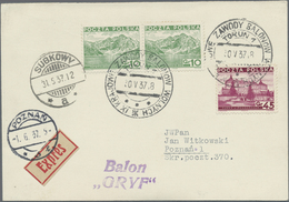 Br Ballonpost: 1937, 30.V., Poland, Balloon "Gryf", Card With Black Postmark And Arrival Mark, Only 72 - Montgolfières