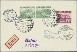 Br Ballonpost: 1937, 30.V., Poland, Balloon "Łódź", Card With Black Postmark And Arrival Mark, Only 71 - Airships