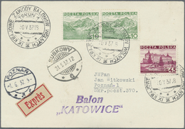Br Ballonpost: 1937, 30.V., Poland, Balloon "Katowice", Card With Black Postmark And Arrival Mark, Only - Fesselballons