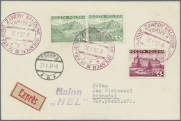 Br Ballonpost: 1937, 30.V., Poland, Balloon "Hel", Card With VIOLET Postmark And Arrival Mark, Only 16 - Fesselballons