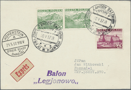 Br Ballonpost: 1937, 30.V., Poland, Balloon "Legionowo", Card With Black Postmark And Arrival Mark "Dan - Luchtballons