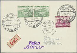 Br Ballonpost: 1937, 30.V., Poland, Balloon "Gopło", Card With Black Postmark And Arrival Mark, Only 91 - Airships