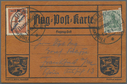 Br Flugpost Deutschland: 1912, GELBER-HUND-Aufdruckmarke Mit HUNA-Ansatz + Mi 85, Sonderstempel "Flugpo - Airmail & Zeppelin