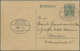 GA Zeppelinpost Deutschland: 1914, LZ 13 "Hansa", 5 Pfg. Ganzsachenkarte Mit Zwei Abschlägen Des Bordpo - Luchtpost & Zeppelin