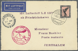 Br Zeppelinpost Deutschland: Orientfahrt 1929 Nach Jerusalem, Postkarte Mit 1 M., - Posta Aerea & Zeppelin