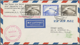 Br Zeppelinpost Deutschland: 1929: WELTRUNDFAHRT/Etappe FHFN-LAKEHURST: 10 RM (Mi 423 + 2x 424) Portori - Airmail & Zeppelin