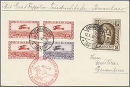 Br Zeppelinpost Deutschland: 1930: SAAR/SAF 1930: Etappenkarte Fhfn-Pernambuco Mit 10 Fr Modanna Mi 103 - Luchtpost & Zeppelin