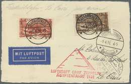 Br Zeppelinpost Deutschland: Saarland: 1931, Ägyptenfahrt Bis Cairo, Karte Mit 5 Fr. Und 2 Fr. Freimark - Airmail & Zeppelin