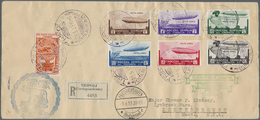 Br Zeppelinpost Übersee: 1933: CYRENAICA Complete Zeppelin Set + Add. Franking On Registered Letter Fro - Zeppeline