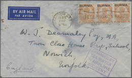 Br Katastrophenpost: 1937. Air Mail Envelope Addressed To Norfolk, England Bearing Burma SG 6, 2a6p Ora - Andere & Zonder Classificatie