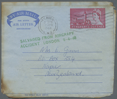 GA Katastrophenpost: 1968 (7.4.), GREAT BRITAIN: Burnt Airletter QEII 9d. Used From Kilburn To Napier/N - Andere & Zonder Classificatie