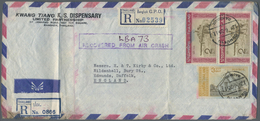 Br Katastrophenpost: 1968. Registered Air Mail Envelope (two Vertical Folds) Addressed To England Beari - Other & Unclassified