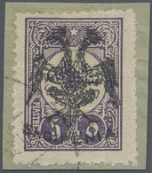 Brfst Albanien: 1913, Double Headed Eagle Overprints, 5 Pi. Lilac, On Piece Neatly Cancelled, Signed. A Sc - Albanië