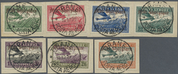 Brfst Albanien: 1929, 5 Q. To 3 Fr., Compl. Overprint Set (7 Issues) Canceled On Pieces, The Fr. Values Si - Albanien