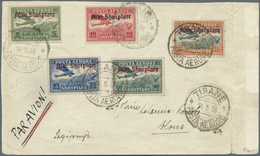 Br Albanien: Flugpost Mit Aufdruck 1929, 5, 10, 25, 50 Quint Und 3 Fr. Auf Zweiseitig Offenem Umschlag - Albanië