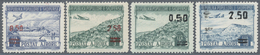 ** Albanien: 1952, Airmail Stamp 2 Lek And 5 Lek With Red Overprint As Well As 5 Lek And 10 Lek With Bl - Albanie