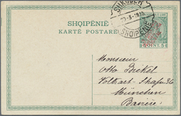 GA Albanien - Lokalausgaben: 1915, SKUTARI: 5 Q. Green Postal Stationery Card With 4-line Ovp "19.MARS - Albanien