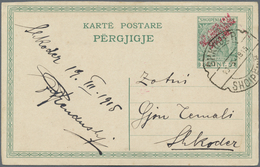 GA Albanien - Lokalausgaben: 1915, SKUTARI: 5 Q. Green Postal Stationery Reply Card Answer Part With 4- - Albanie