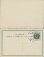 GA Albanien - Lokalausgaben: 1914, VALONA: 5 Q. Green Postal Stationery Reply Card, Answer And Question - Albania