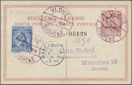 GA Albanien - Ganzsachen: 1914, 10 Q. Green Postal Stationery Card With Ovp "7.Mars / 1491 RROFTE MBRET - Albanië