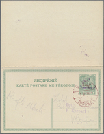 GA Albanien - Ganzsachen: 1914, 5 / 5 Q. Green Postal Stationery Reply Card With Attached Reply Part, O - Albanië