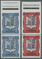 ** Andorra - Französische Post: 1961, 10 And 15 C. Andorra Coat Of Arms Vertical Pair With Upper Stamp - Sonstige & Ohne Zuordnung