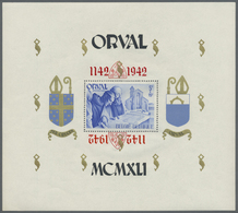 ** Belgien: 1941, Rebuilding Abtei Orval, Souvenir Sheet 5+10 Fr. With Inverted Overprint In Blue And R - Altri & Non Classificati